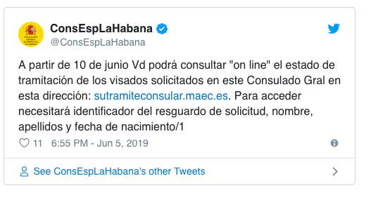 Twitter Consulado General de España en Cuba 