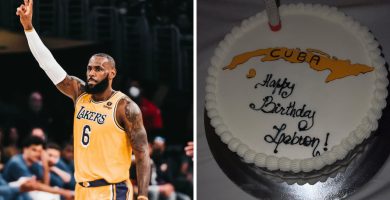LeBron James y su tarta de cumpleaños con forma de Cuba